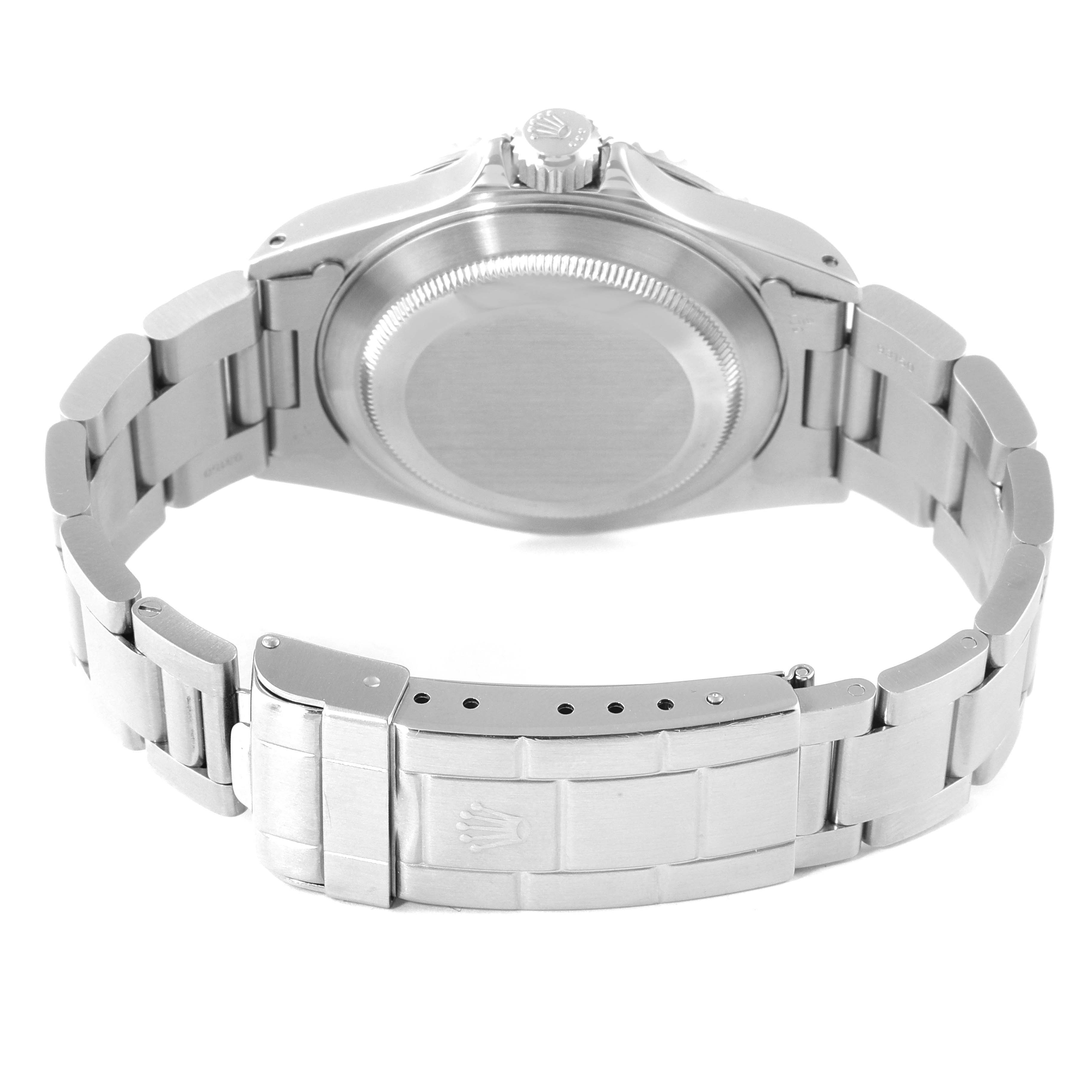 This image shows the back view of the Rolex Submariner 14060 Men
s Stainless Steel Black Dial 14060 Men
s Stainless Steel Black Dial watch, highlighting the clasp and bracelet.