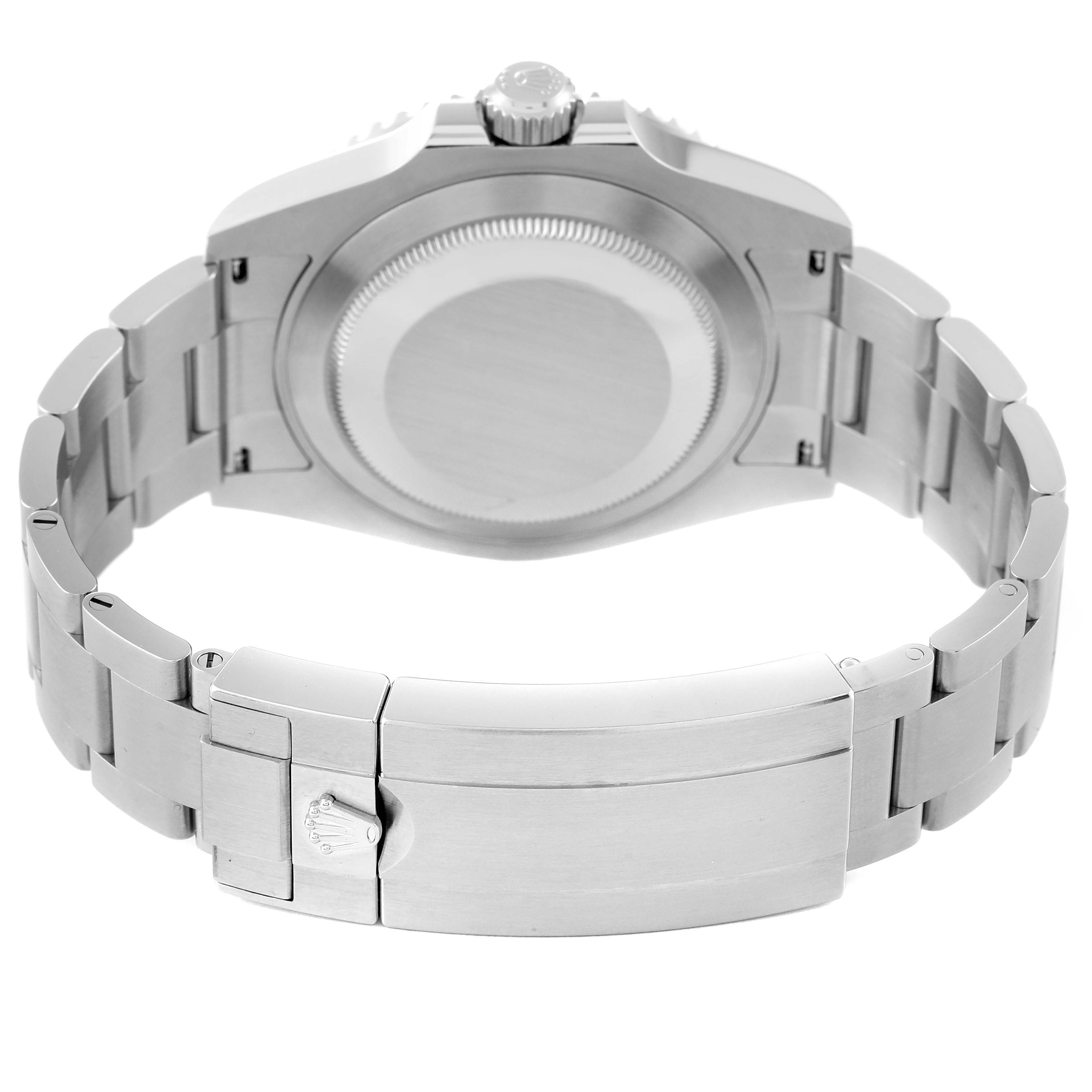 The image shows the back case and metal bracelet clasp of a Rolex Submariner 126610LV Men's Stainless Steel Black Dial 126610LV Men's Stainless Steel Black Dial watch.