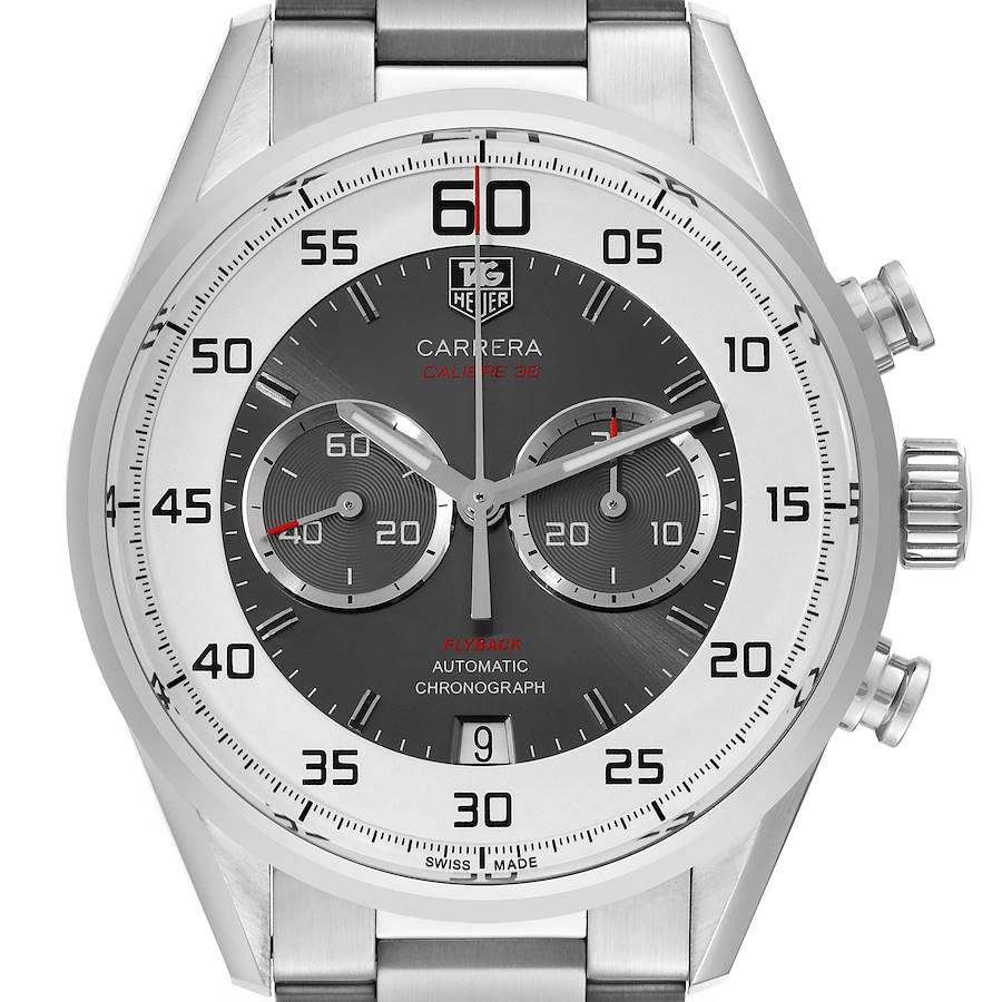Tag Heuer Carrera Calibre 36 Flyback Steel Mens Watch CAR2B11 Box Card SwissWatchExpo