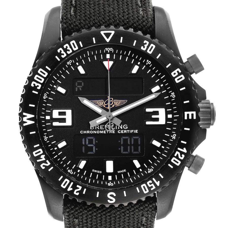 Breitling Chronospace Military GMT Alarm Blacksteel Watch M78367 Unworn SwissWatchExpo