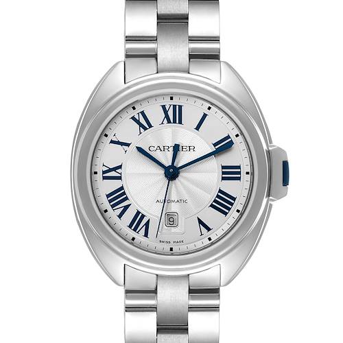 Photo of Cartier Cle Silver Guilloche Dial Automatic Steel Ladies Watch WSCL0005 Box Card