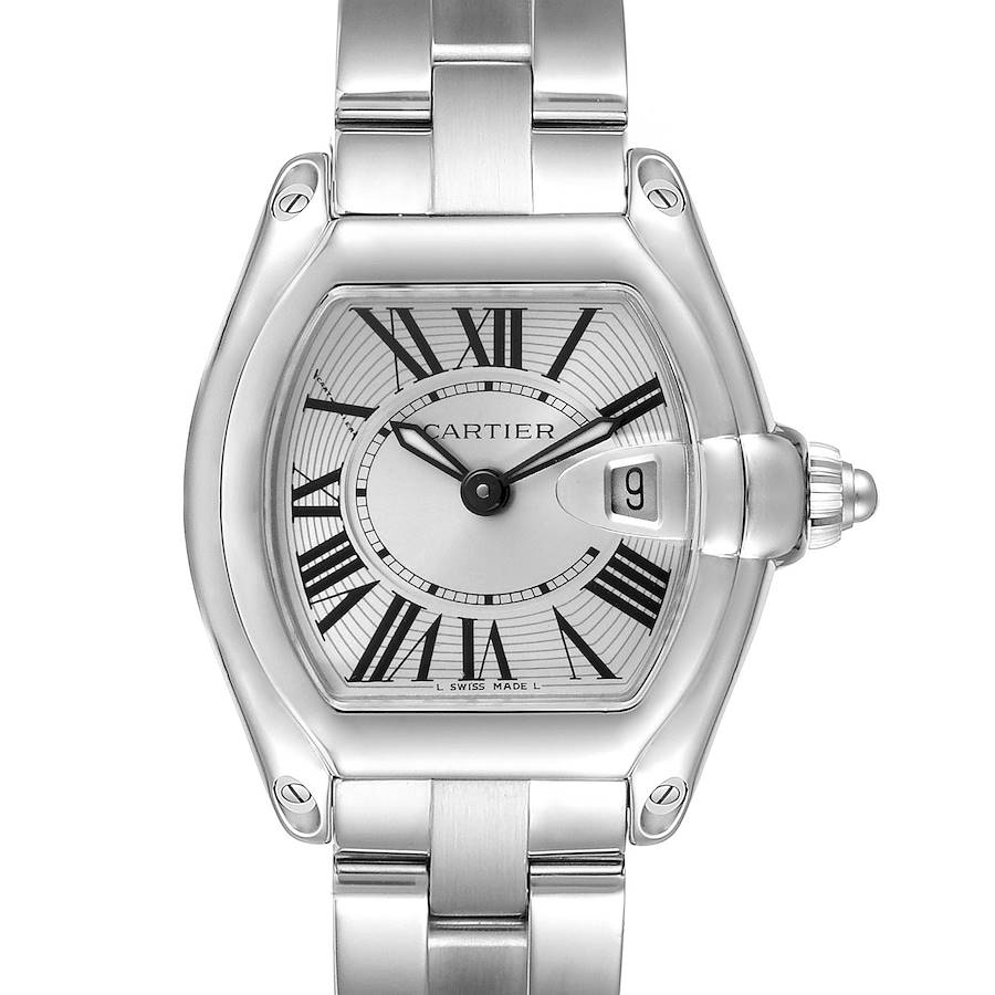 Cartier Roadster Silver Dial Small Model Steel Ladies Watch W62016V3 Box Papers SwissWatchExpo
