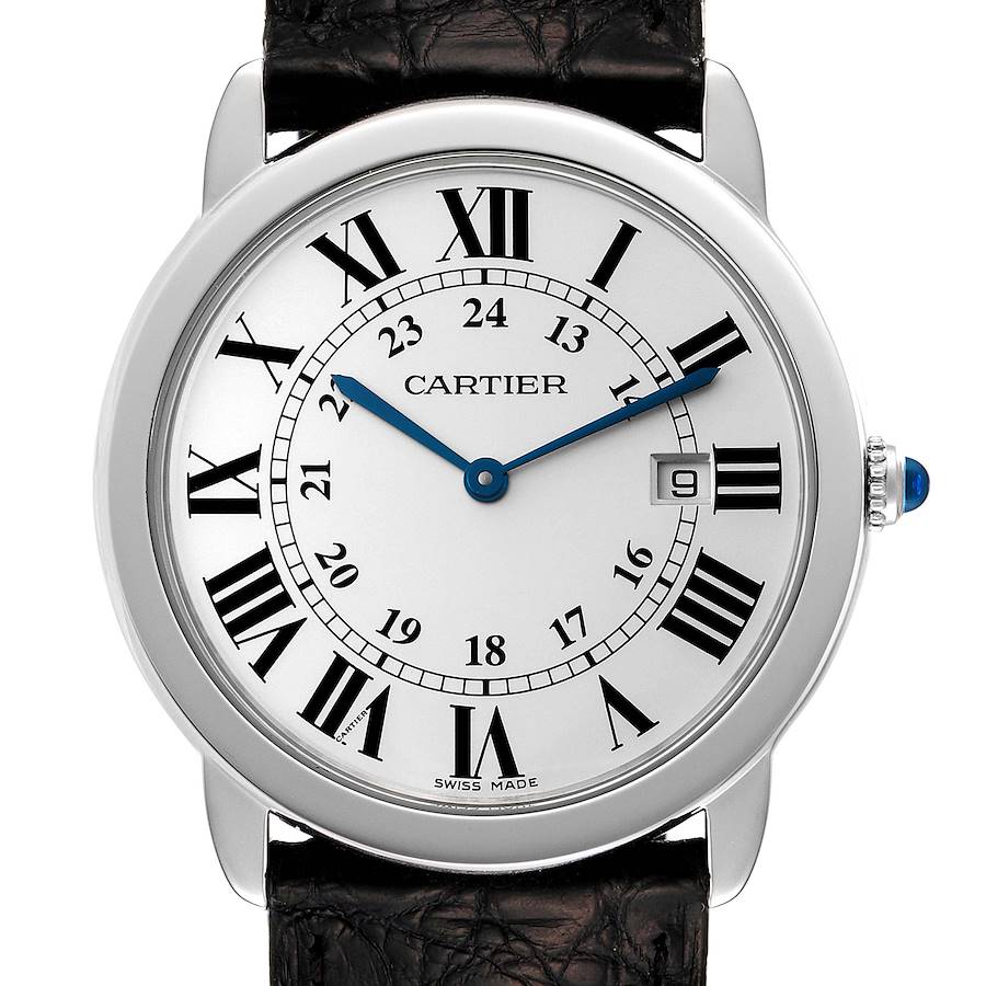 Cartier Ronde Solo Large Silver Dial Steel Mens Watch W6700255 Box Papers SwissWatchExpo