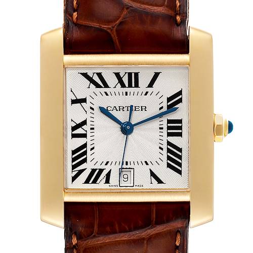 Photo of Cartier Tank Francaise Large Yellow Gold Brown Strap Mens Watch W5000156