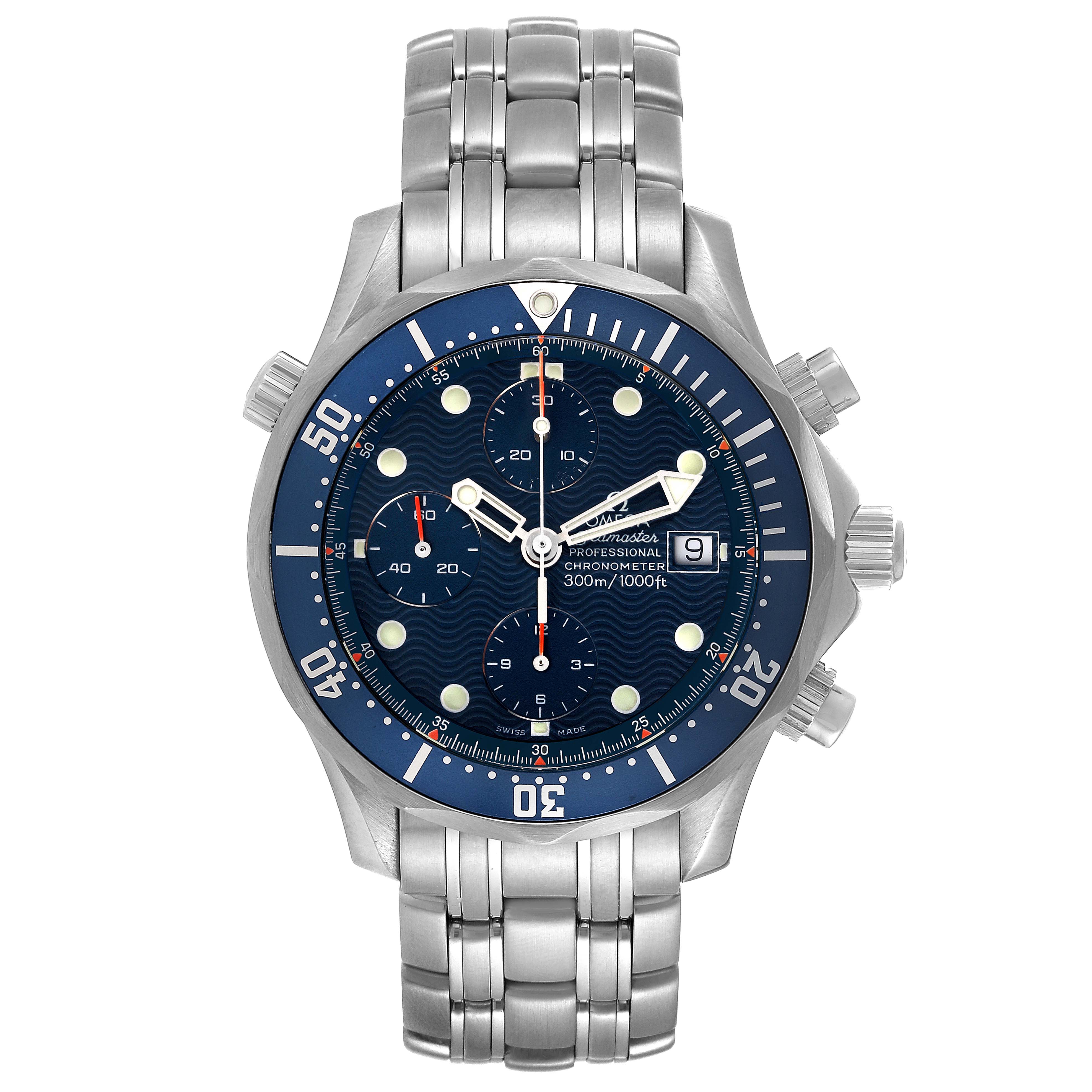 The image shows a front view of the Omega Seamaster 2599.80.00 Men's Stainless Steel Blue Dial 2599.80.00 Men's Stainless Steel Blue Dial watch, displaying the dial, bezel, and bracelet.