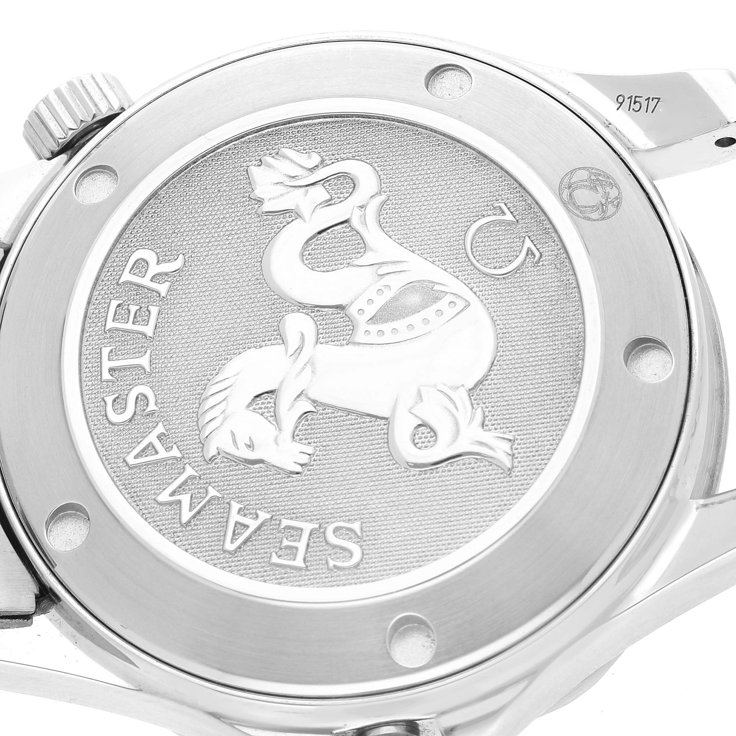 The image shows the case back of an Omega Seamaster 212.30.36.61.01.001 Men's Stainless Steel Black Dial 212.30.36.61.01.001 Men's Stainless Steel Black Dial watch, displaying its emblem and model name.