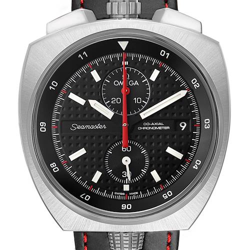 The image shows a frontal view of an Omega Seamaster 225.12.43.50.01.001 Men's Stainless Steel Black Dial, displaying its dial, hands, and bezel clearly.