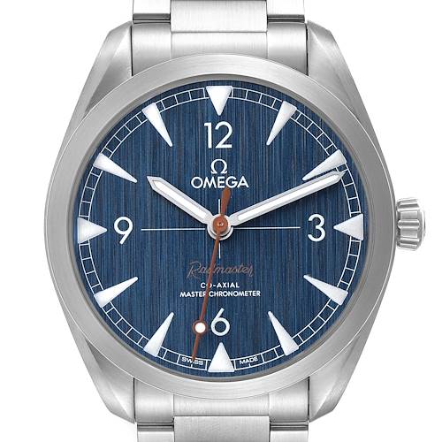 The image shows a frontal view of the Omega Seamaster 220.10.40.20.03.001 Men's Stainless Steel Blue Dial, displaying the dial, bezel, and part of the bracelet.