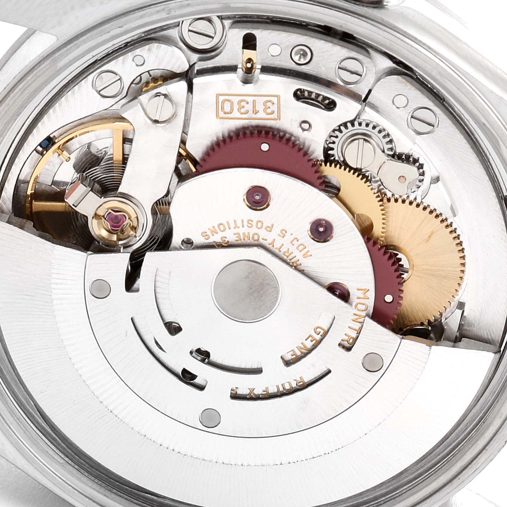 This image shows the intricate internal movement mechanism of a Rolex Air-King 14000 Men's Stainless Steel Black Dial 14000 Men's Stainless Steel Black Dial watch at a close-up angle.