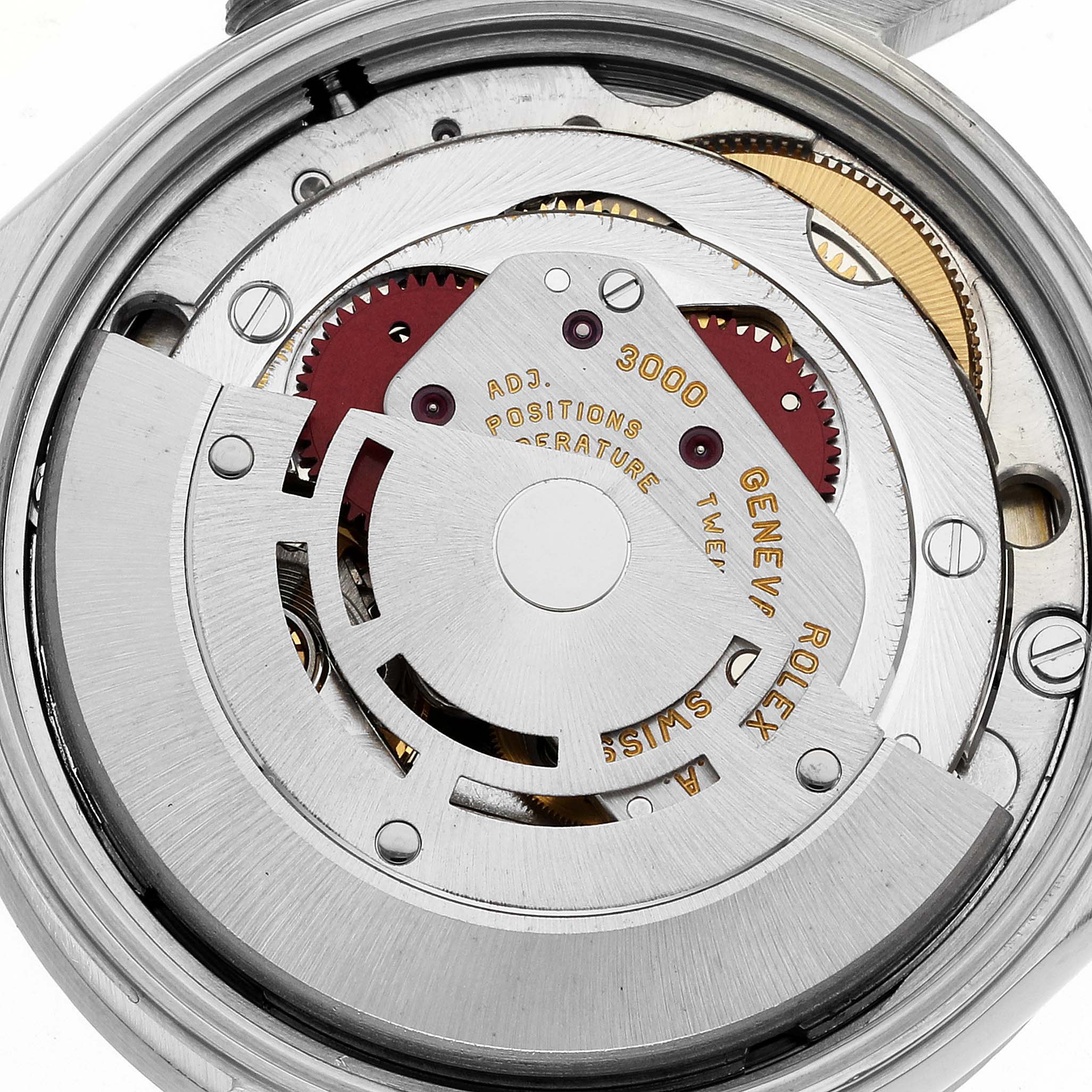 The image shows the internal mechanical movement of the Rolex Air-King 14010 Men's Stainless Steel Pink Dial 14010 Men's Stainless Steel Pink Dial watch, viewed from the back.