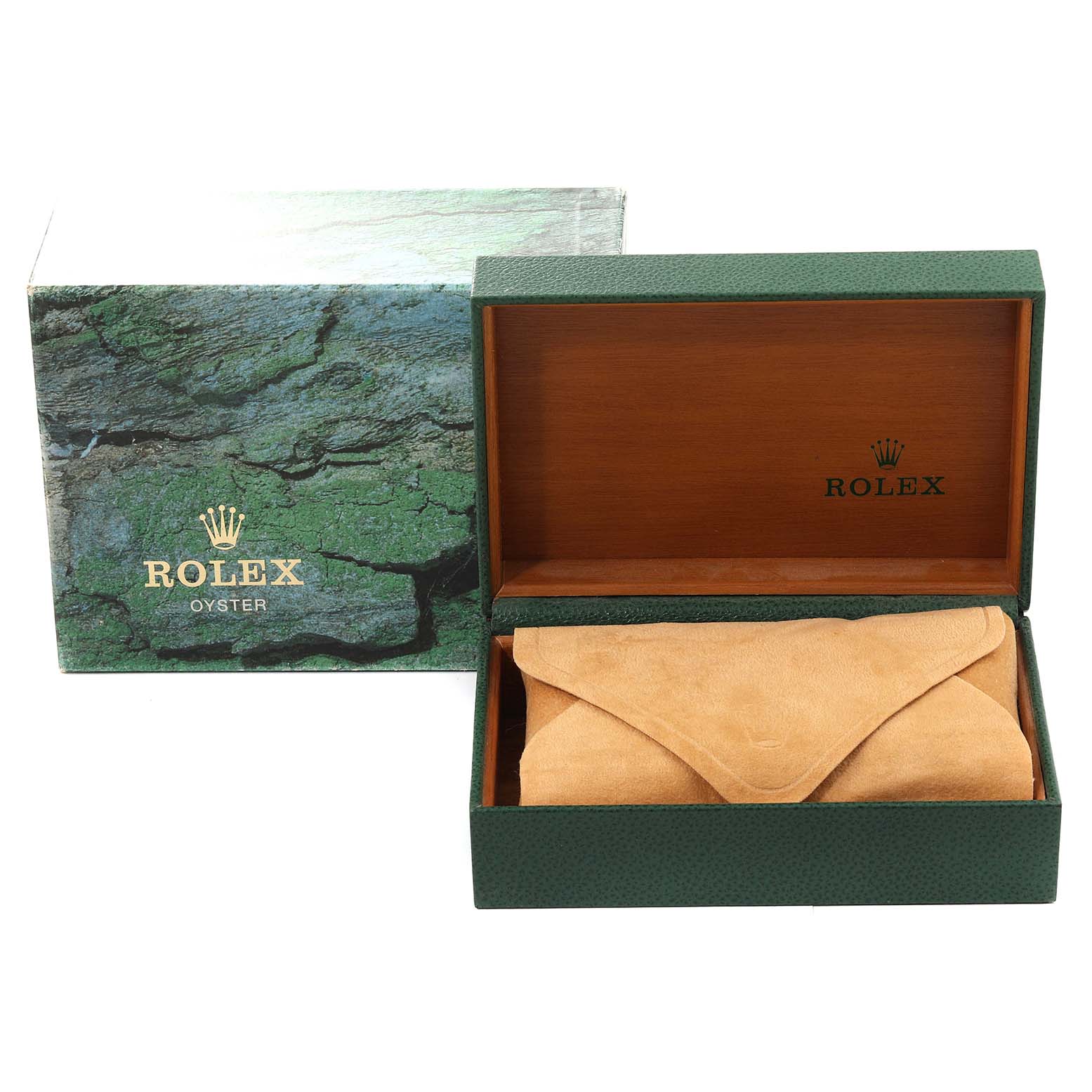 This image shows the open box and sleeve for a Rolex Air-King 14010 Men's Stainless Steel Pink Dial 14010 Men's Stainless Steel Pink Dial, displaying both the outer and inner packaging.