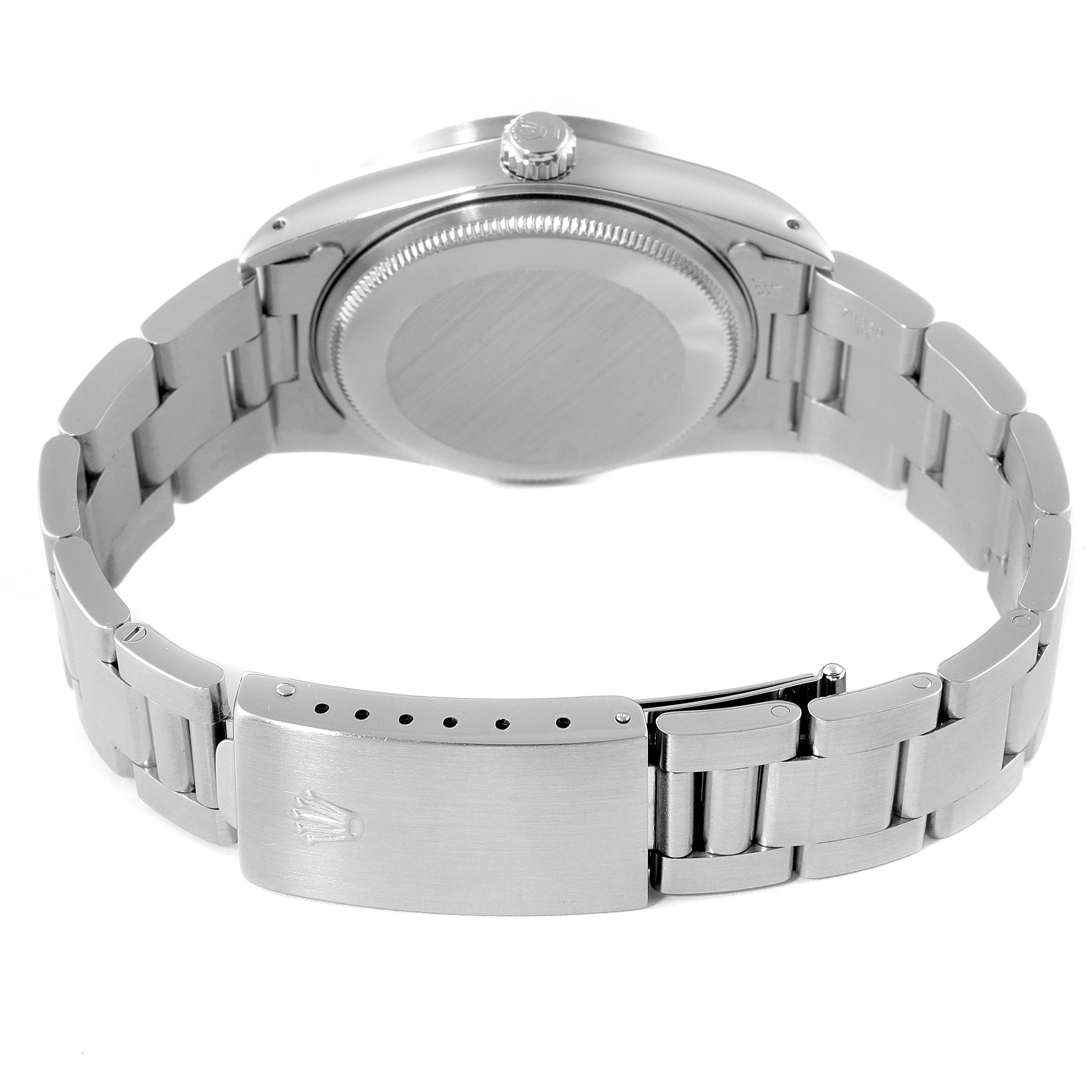 This image shows the back view of the Rolex Air-King 14010 Men's Stainless Steel Silver Dial 14010 Men's Stainless Steel Silver Dial watch, highlighting the bracelet and clasp.