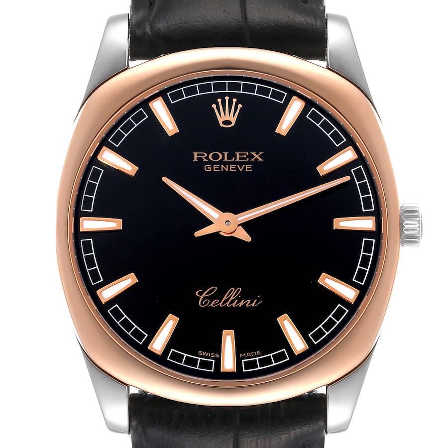 Rolex Cellini Danaos White Gold Rose Gold Black Dial Mens Watch 4243 SwissWatchExpo