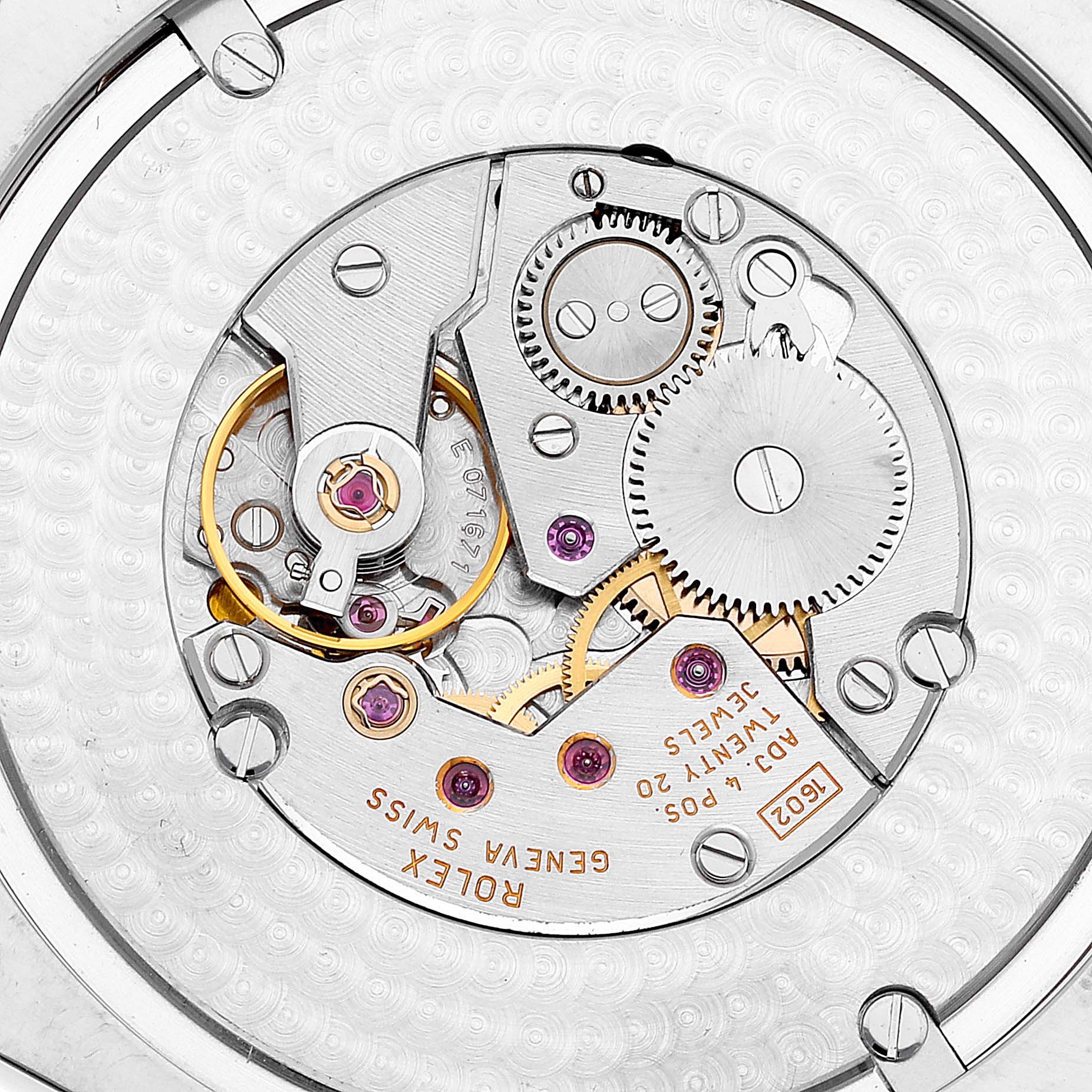 The image shows a close-up of the movement mechanism of a Rolex Cellini 4243 Men's White Gold Black Dial 4243 Men's White Gold Black Dial watch.