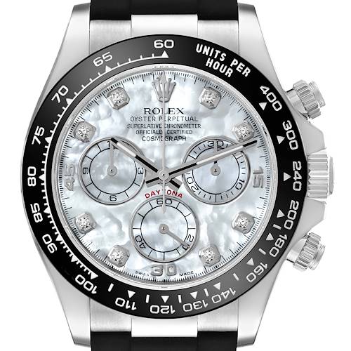 Photo of Rolex Daytona White Gold Mother of Pearl Diamond Dial Mens Watch 116519 Box Card