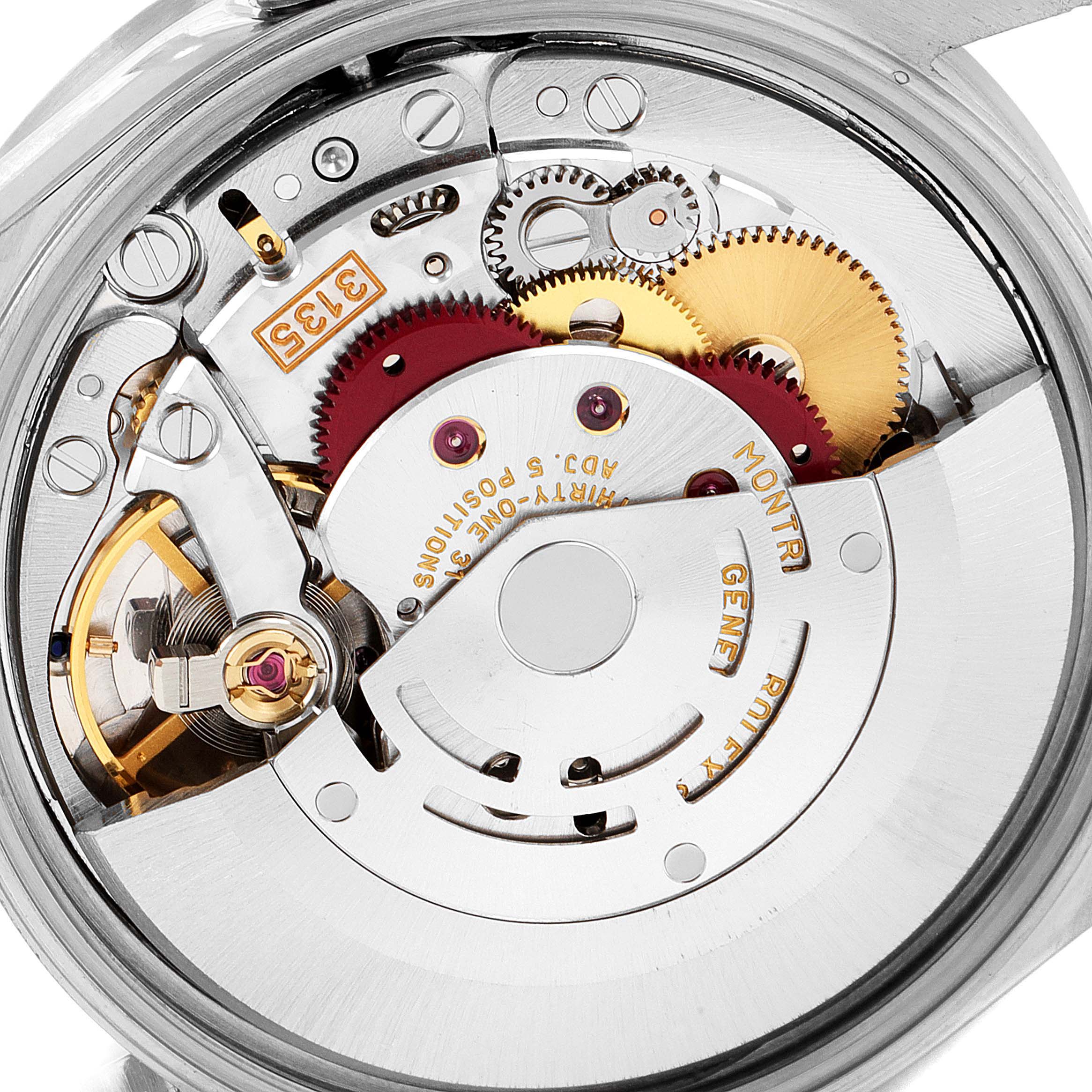 The image shows a close-up view of the inner movement and mechanical components of a Rolex Date 15210 Men's Stainless Steel Black Dial 15210 Men's Stainless Steel Black Dial model watch.