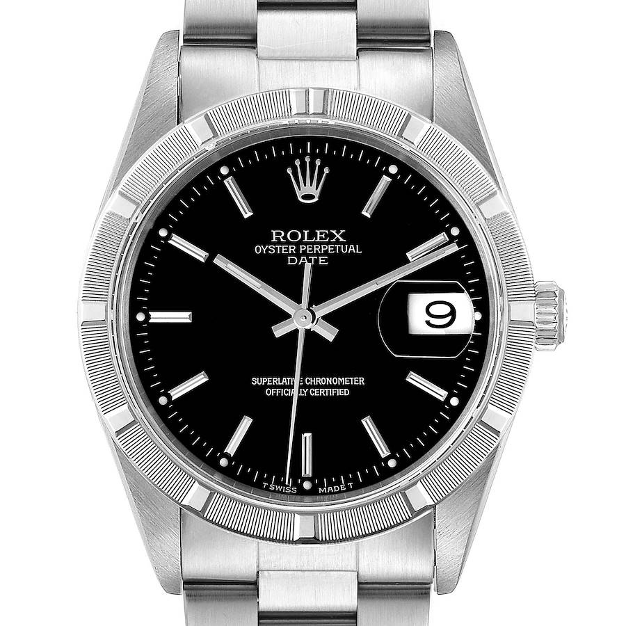 Rolex Date Black Dial Oyster Bracelet Steel Mens Watch 15210 SwissWatchExpo