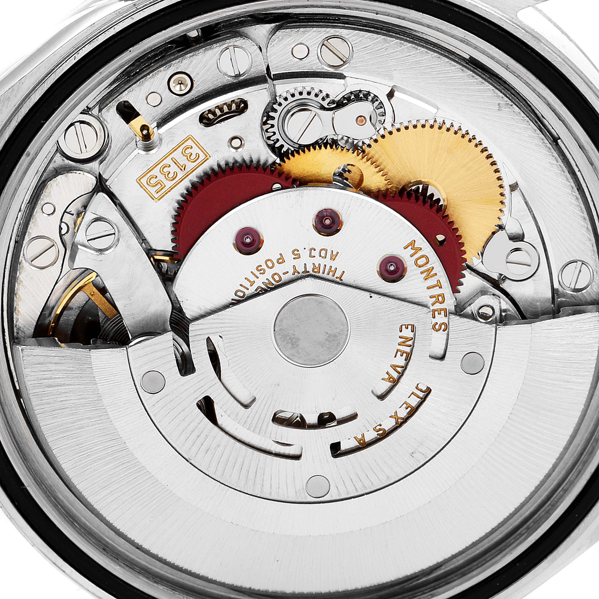 This image shows the internal mechanism of a Rolex Datejust 16234 Men
s Stainless Steel Blue Dial 16234 Men
s Stainless Steel Blue Dial model, highlighting the gears and intricate components.