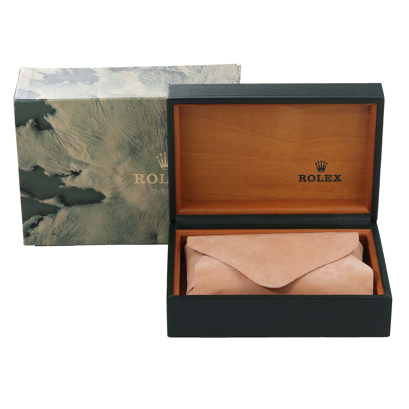 The image shows a Rolex Datejust 16013 Men
s Steel and Gold (two tone) Champagne Dial 16013 Men
s Steel and Gold (two tone) Champagne Dial watch box at an angle with the inner and outer packaging visible.