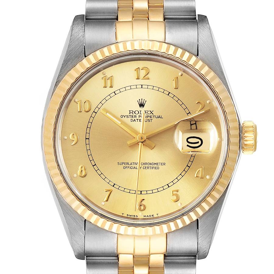 Rolex Datejust 36 Steel Yellow Gold Bullseye Dial Vintage Mens Watch 16013 SwissWatchExpo