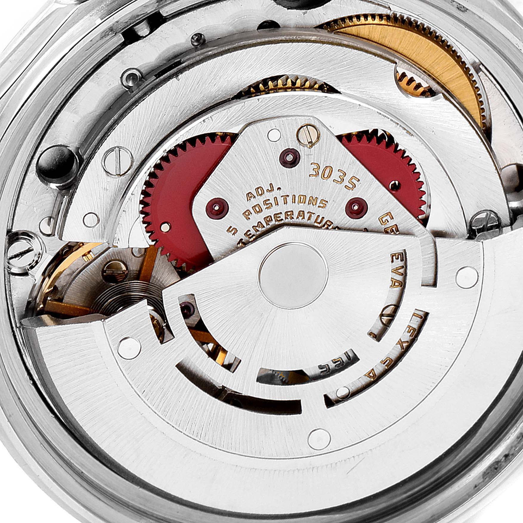 The image shows the internal mechanical components of a Rolex Vintage Collection 16013 Men's Steel and Gold (two tone) Champagne Dial 16013 Men's Steel and Gold (two tone) Champagne Dial model watch, viewed from the back.