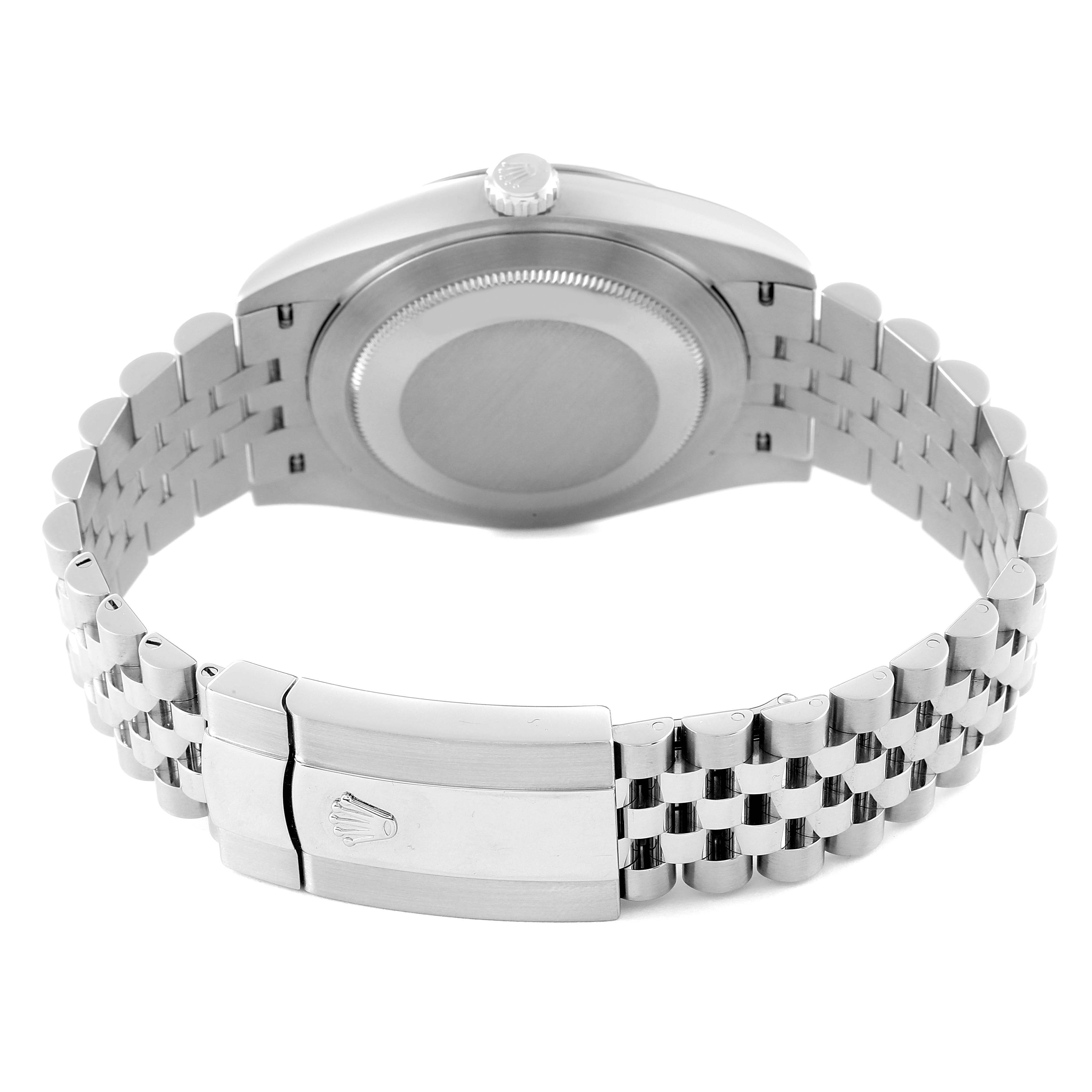 This image shows the back case and bracelet clasp of a Rolex Datejust 41 126334 Men
s Stainless Steel Grey Dial 126334 Men
s Stainless Steel Grey Dial watch.