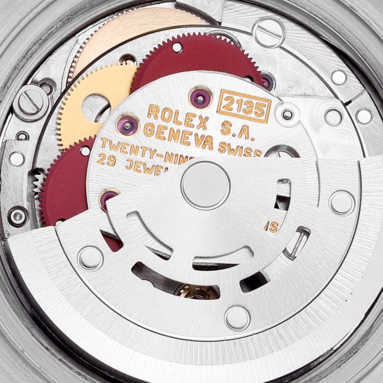 This image shows the internal movement mechanism of a Rolex Datejust 69173 Women's Steel and Gold (two tone) Blue Dial 69173 Women's Steel and Gold (two tone) Blue Dial watch model from a close-up angle.
