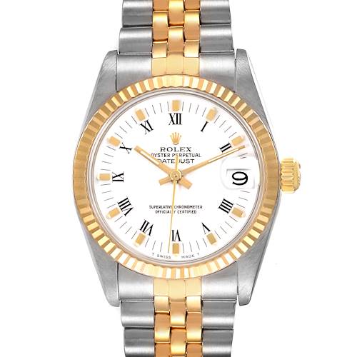 Photo of Rolex Datejust Midsize 31 Steel Yellow Gold White Dial Ladies Watch 68273 Box Papers