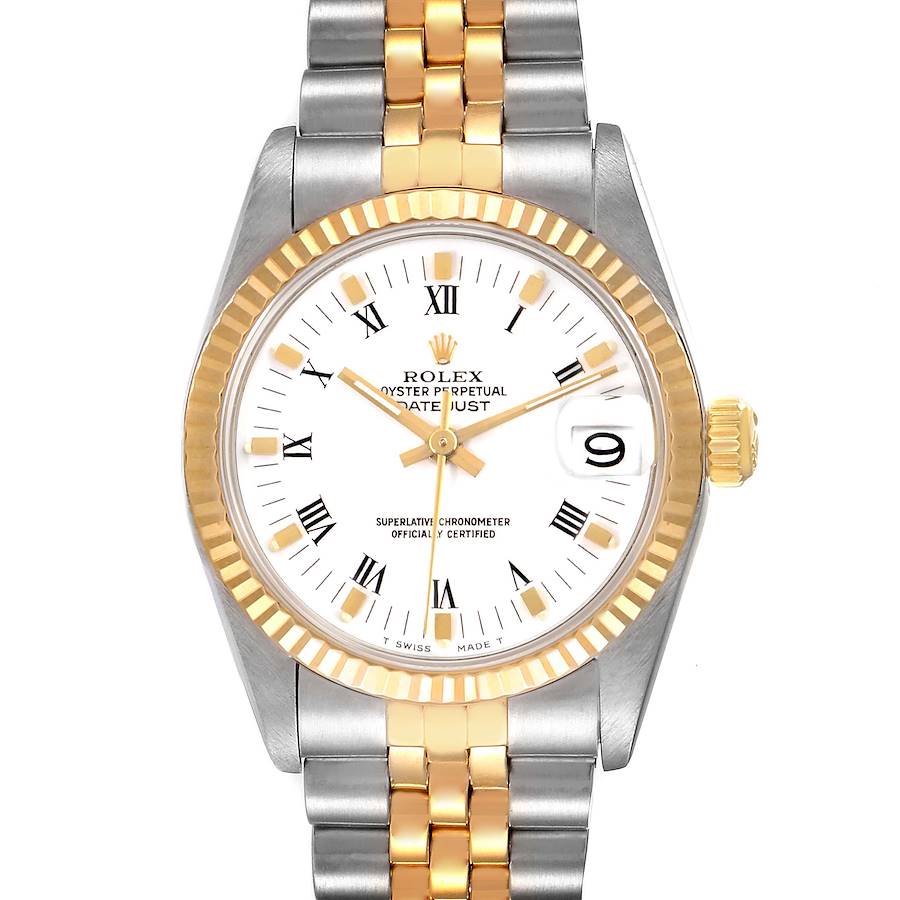 Rolex Datejust Midsize 31 Steel Yellow Gold White Dial Ladies Watch 68273 Box Papers SwissWatchExpo