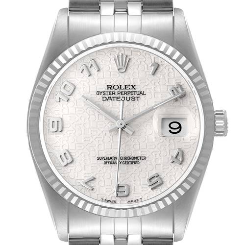 Photo of Rolex Datejust Steel White Gold Anniversary Arabic Dial Mens Watch 16234