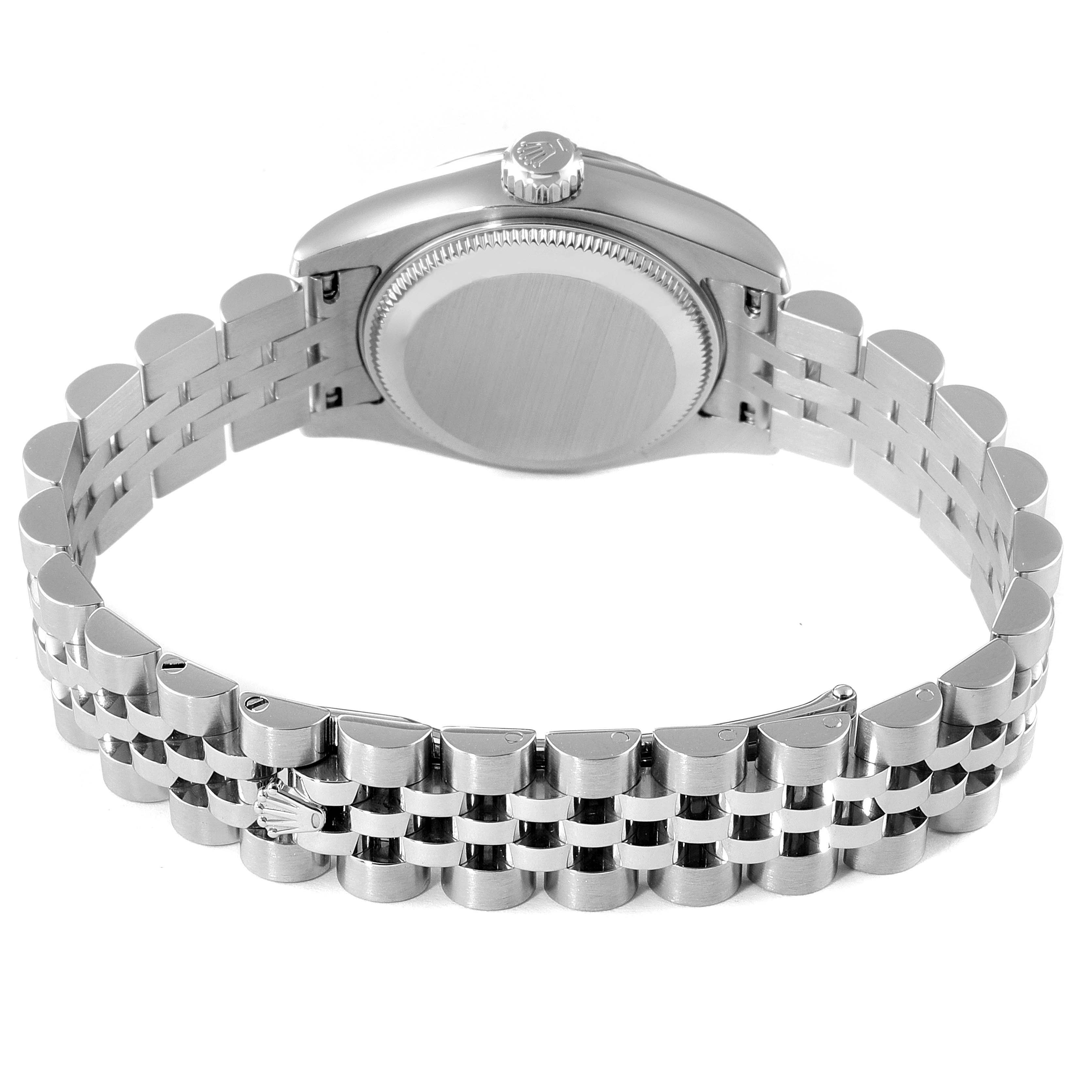 The image shows the back and bracelet of a Rolex Datejust 179174 Women's Stainless Steel Black Dial 179174 Women's Stainless Steel Black Dial watch from a rear angle.