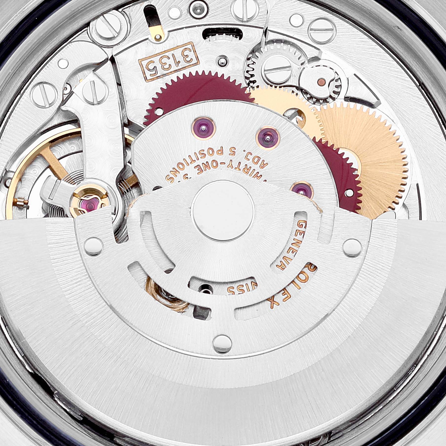 This image shows the intricate movement mechanism from the back of a Rolex Datejust 16233 Men's Steel and Gold (two tone) Champagne Dial 16233 Men's Steel and Gold (two tone) Champagne Dial watch.