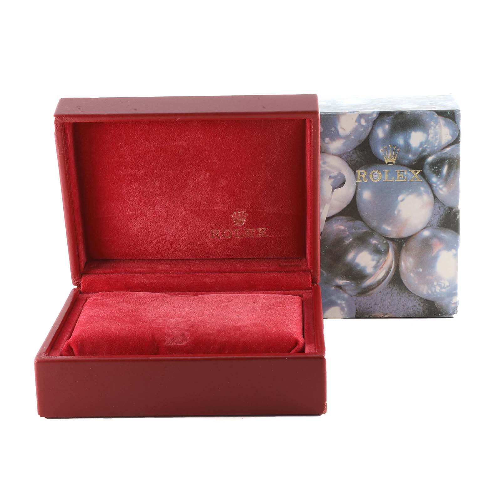 The image shows an open red velvet box and an outer box for a Rolex Datejust 79173G Women's Steel and Gold (two tone) Champagne Dial 79173G Women's Steel and Gold (two tone) Champagne Dial watch at a front angle.