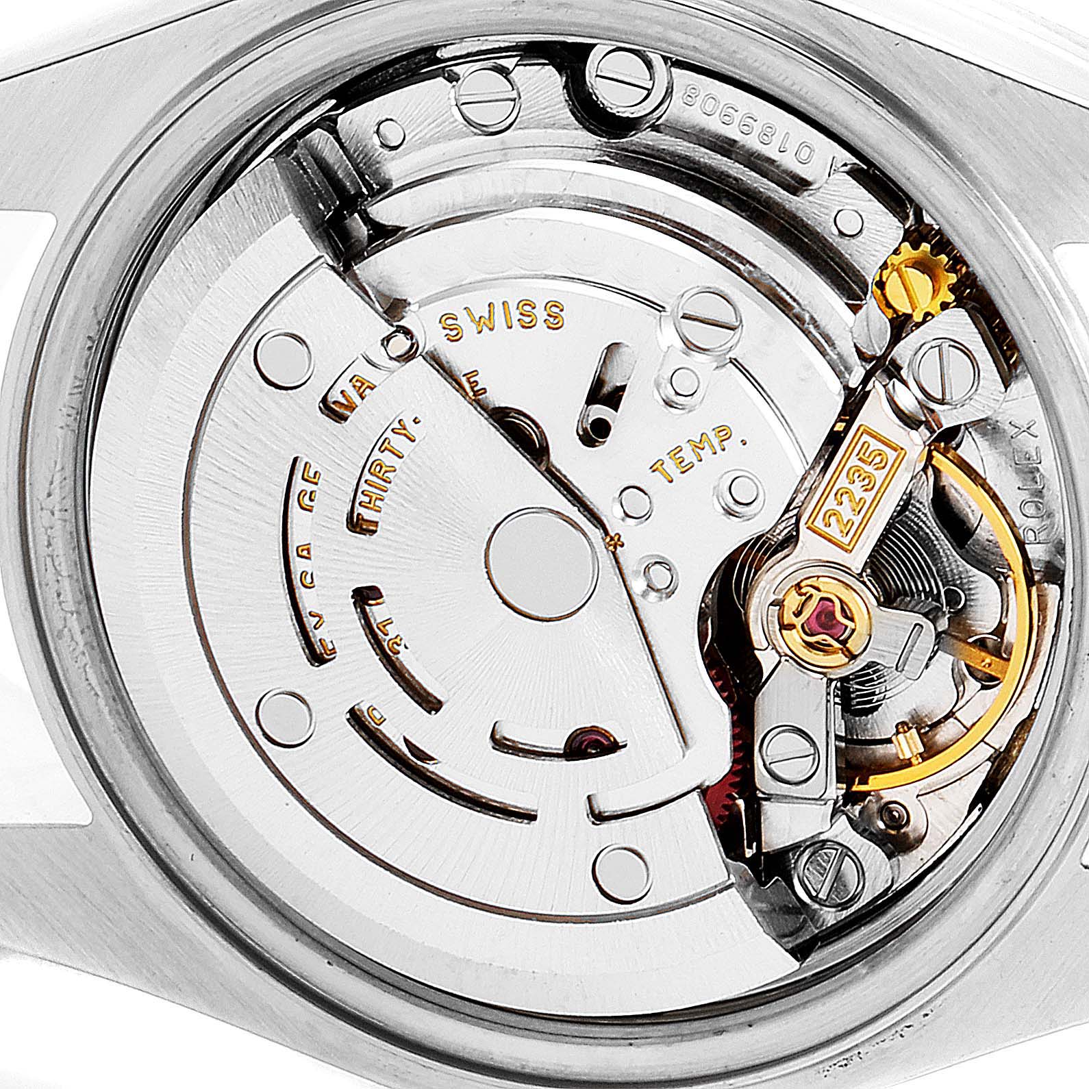 This image displays a close-up of the internal movement mechanism of a Rolex Datejust 79173 Women's Steel and Gold (two tone) Champagne Dial 79173 Women's Steel and Gold (two tone) Champagne Dial watch.