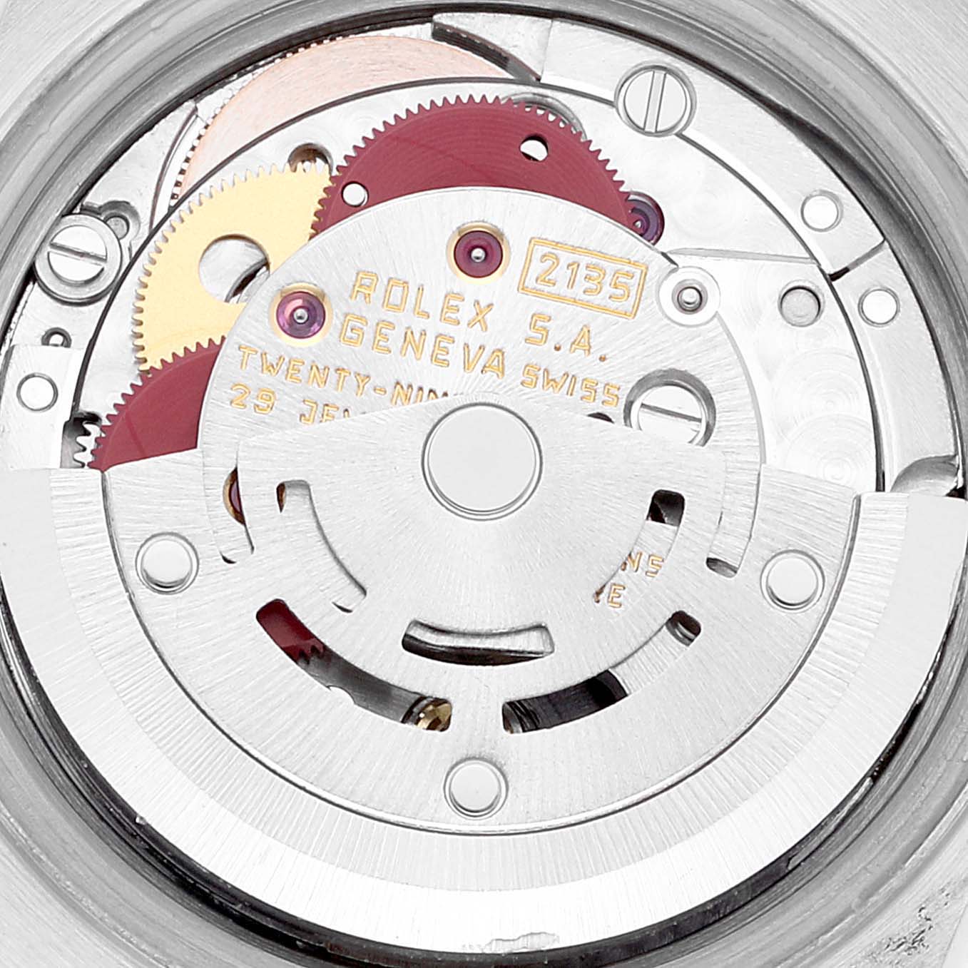 This image shows a close-up of the movement and internal mechanics of the Rolex Datejust 69173 Women's Steel and Gold (two tone) Silver Dial 69173 Women's Steel and Gold (two tone) Silver Dial model.