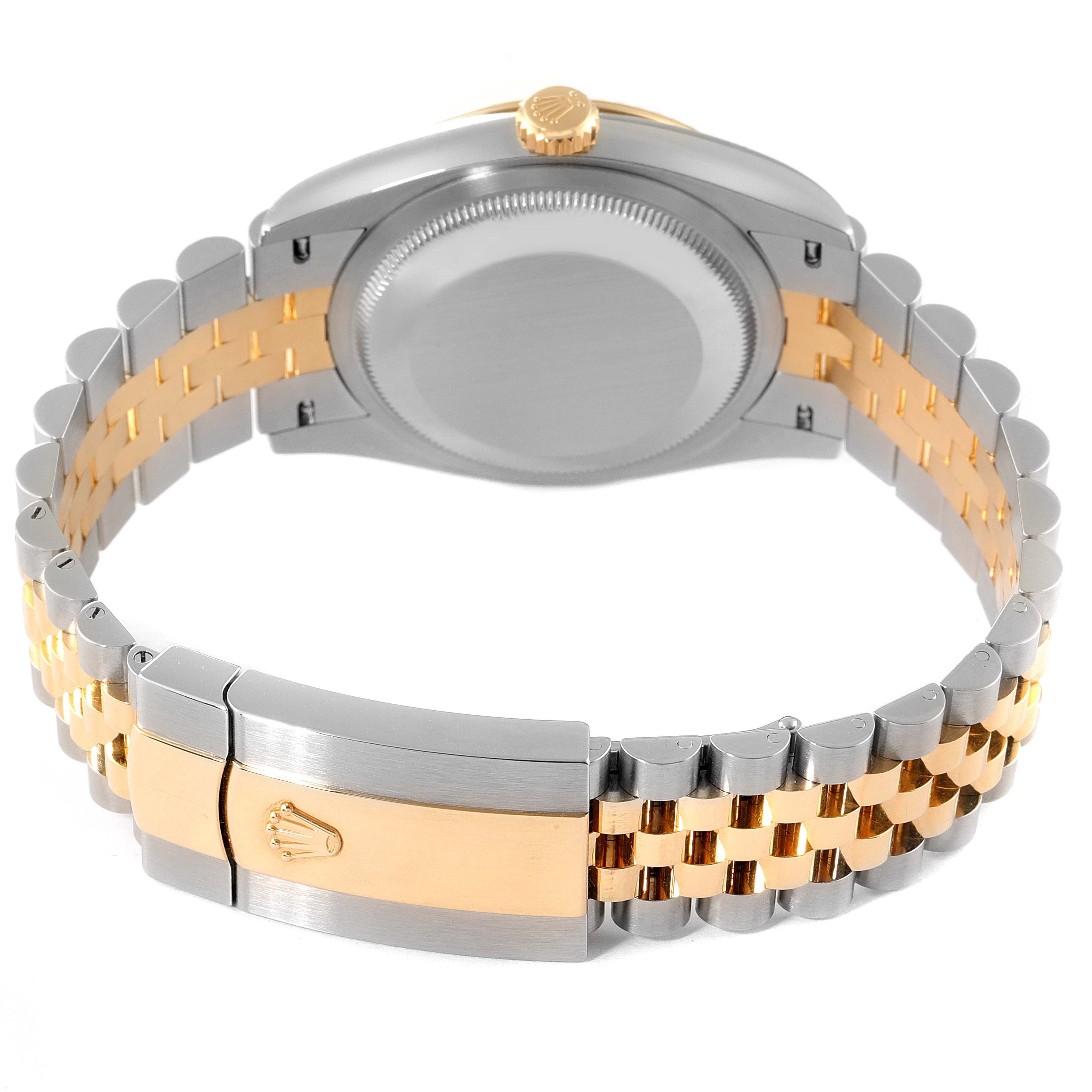 This image shows the back and bracelet clasp of a Rolex Datejust 126233 Men
s Steel and Gold (two tone) Grey Dial 126233 Men
s Steel and Gold (two tone) Grey Dial watch at a rear angle.