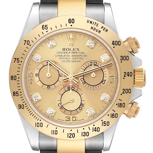 Photo of Rolex Daytona Yellow Gold Steel Diamond Dial  Mens Watch 116523 Box Papers