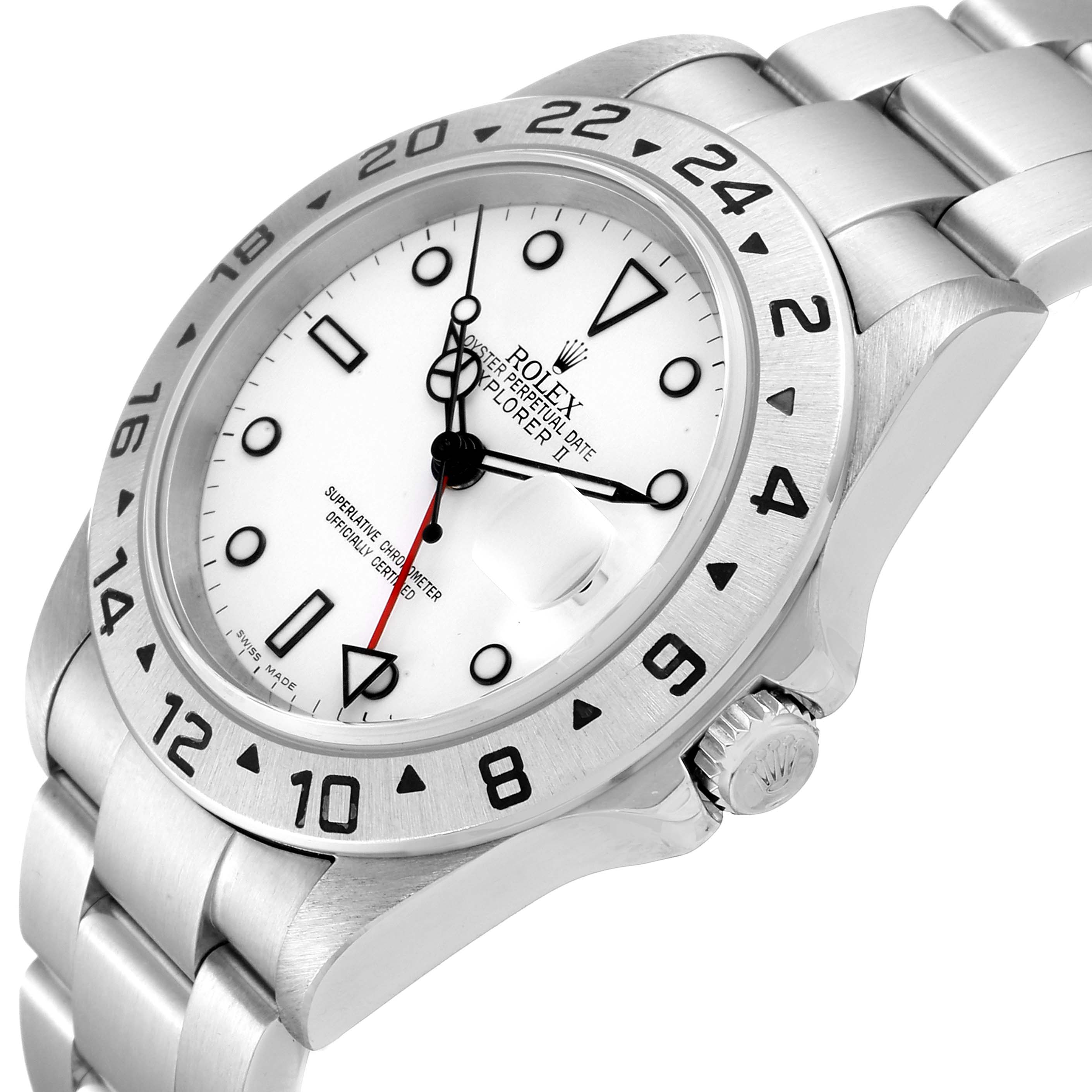 The image shows a Rolex Explorer 16570 Men's Stainless Steel White Dial 16570 Men's Stainless Steel White Dial watch at a slight angle, highlighting the face, bezel, crown, and part of the metal bracelet.
