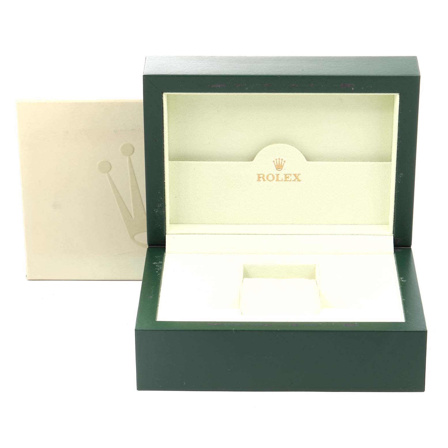 Rolex Explorer 16570 Men's Stainless Steel White Dial 16570 Men's Stainless Steel White Dial watch box with an open lid, displaying the inner compartment and cushion for the watch.