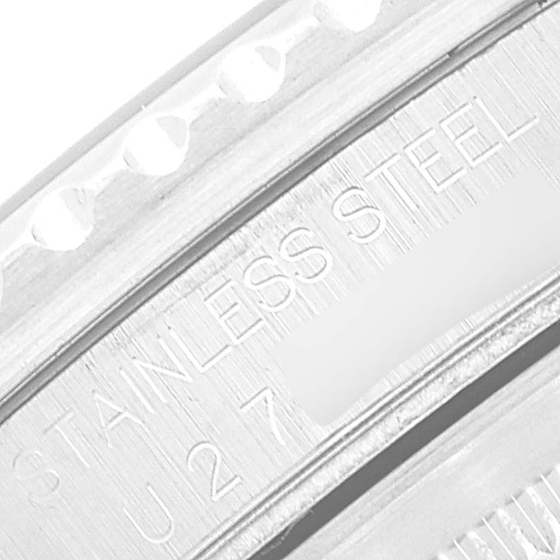 This close-up image of the Rolex GMT-Master 16700 Men
s Stainless Steel Black Dial 16700 Men
s Stainless Steel Black Dial watch shows the engraving on the stainless steel case back.