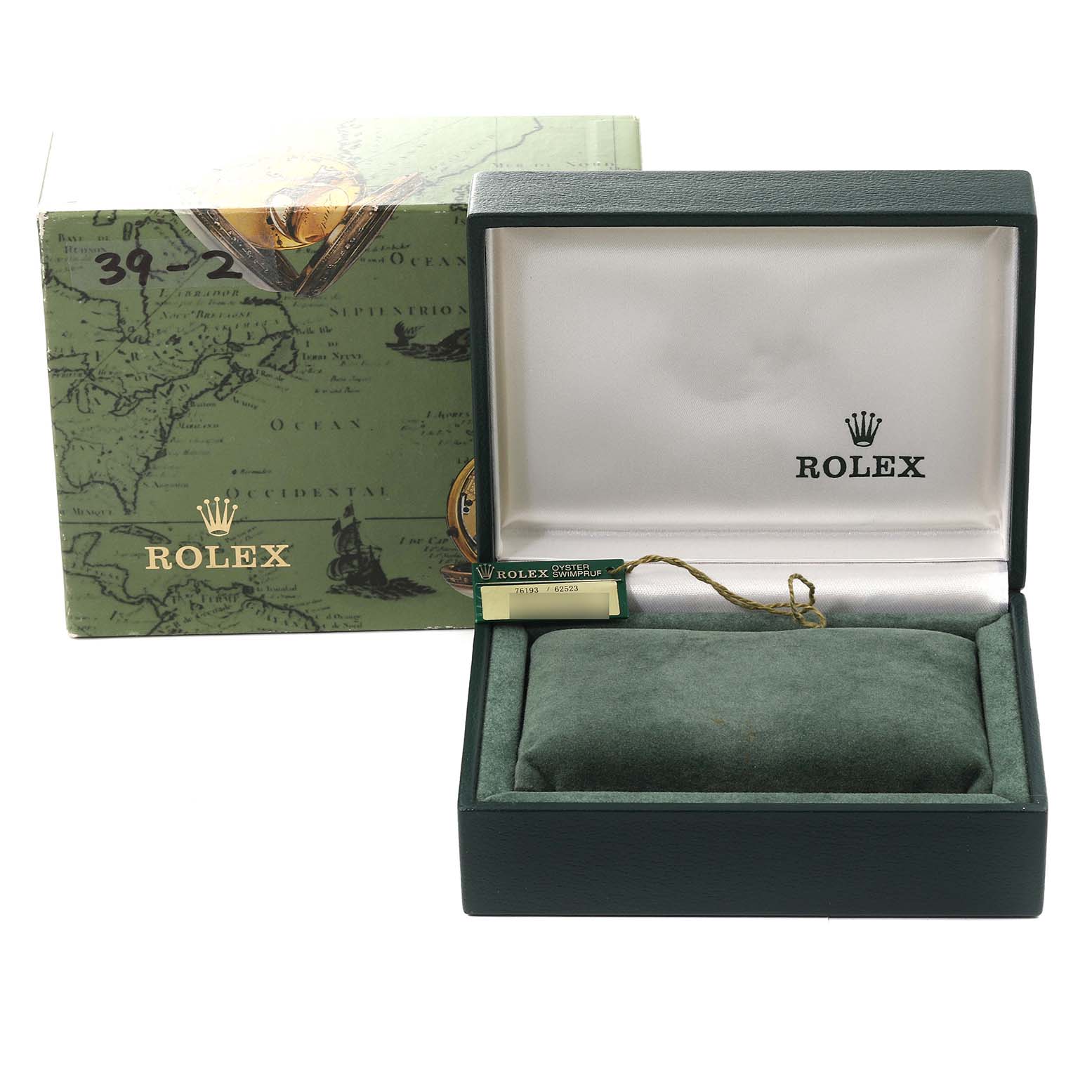 This image shows the box and interior packaging of a Rolex Oyster Perpetual 76193 Women's Steel and Gold (two tone) Black Dial 76193 Women's Steel and Gold (two tone) Black Dial watch.