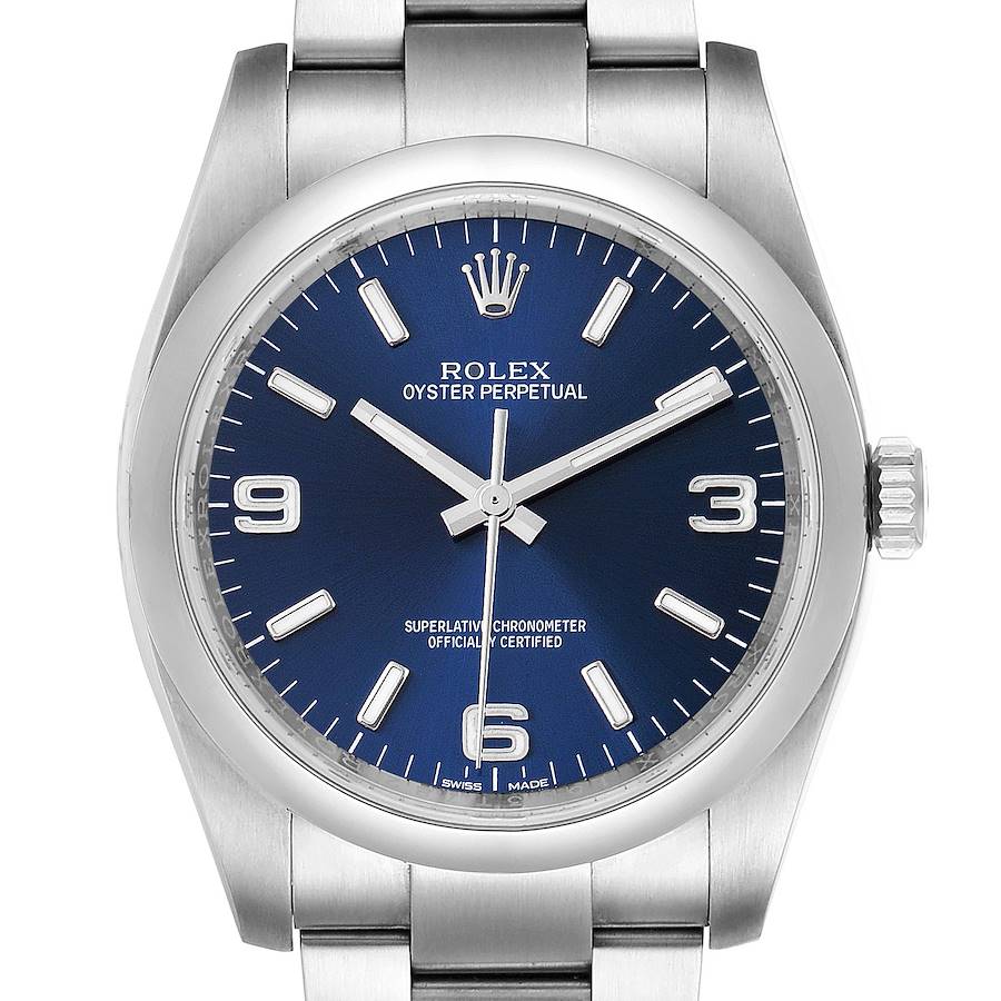 Rolex Oyster Perpetual Blue Dial Steel Mens Watch 116000 Box Papers SwissWatchExpo