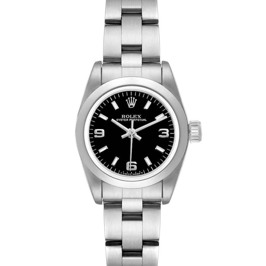 Rolex Oyster Perpetual Steel Black Dial Ladies Watch 67180 SwissWatchExpo