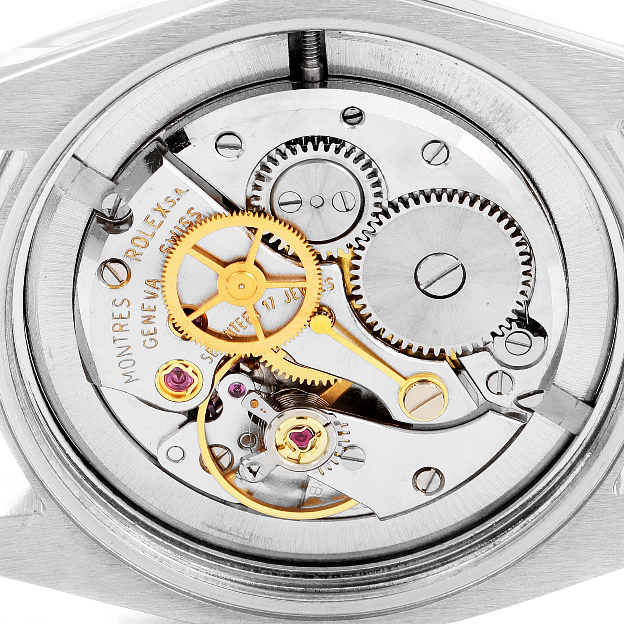 This image shows the internal mechanism and gears of a Rolex Vintage Collection 6426 Men's Stainless Steel Silver Dial 6426 Men's Stainless Steel Silver Dial watch.