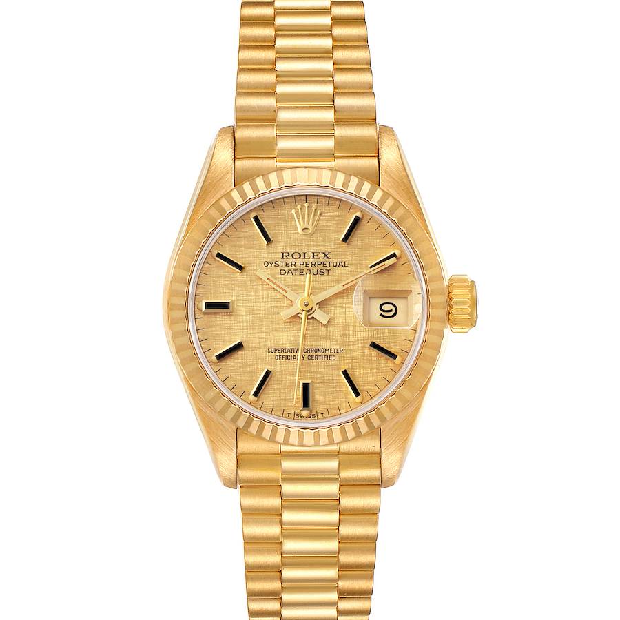 Rolex President Datejust Yellow Gold Champagne Linen Dial Ladies Watch 69178 SwissWatchExpo