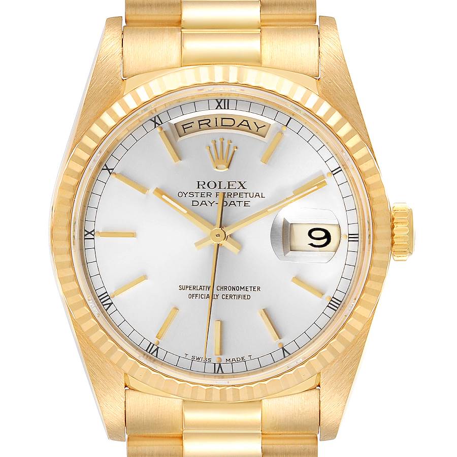 Rolex President Day-Date Silver Dial Yellow Gold Mens Watch 18238 SwissWatchExpo