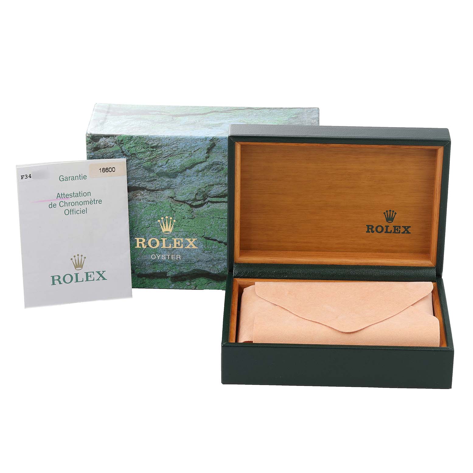 The image shows a Rolex Sea-Dweller 16600 Men
s Stainless Steel Black Dial 16600 Men
s Stainless Steel Black Dial box, warranty card, and outer packaging.