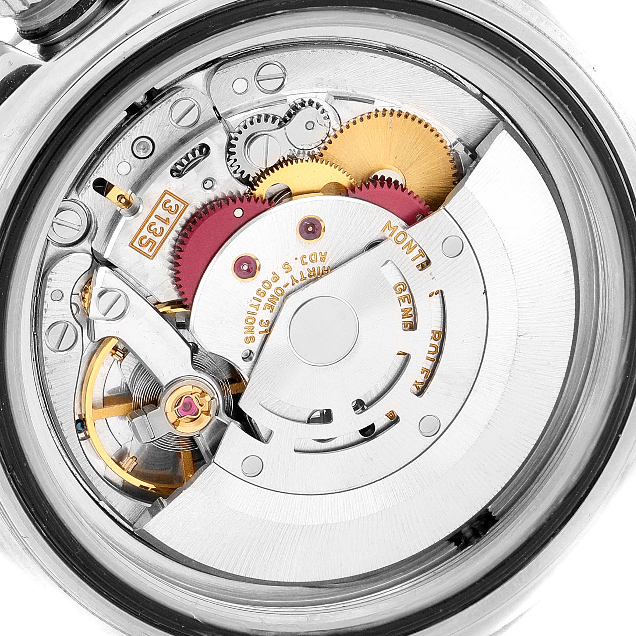 This image shows the intricate internal mechanical parts of a Rolex Sea-Dweller 16600 Men
s Stainless Steel Black Dial 16600 Men
s Stainless Steel Black Dial watch, viewed from the back.