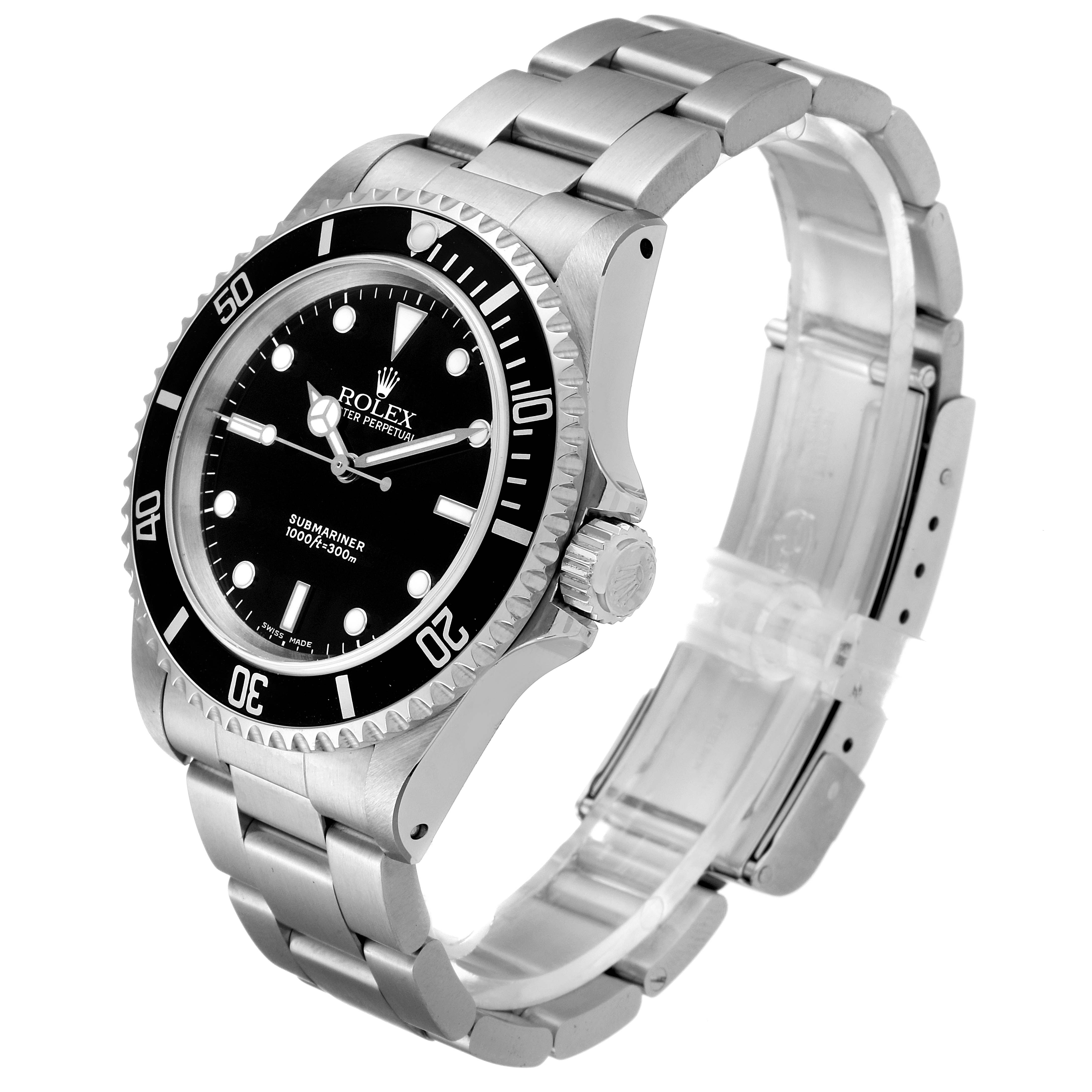 The Rolex Submariner 14060 Men's Stainless Steel Black Dial 14060 Men's Stainless Steel Black Dial watch is displayed at an angled view, showing the face, bezel, crown, and bracelet.