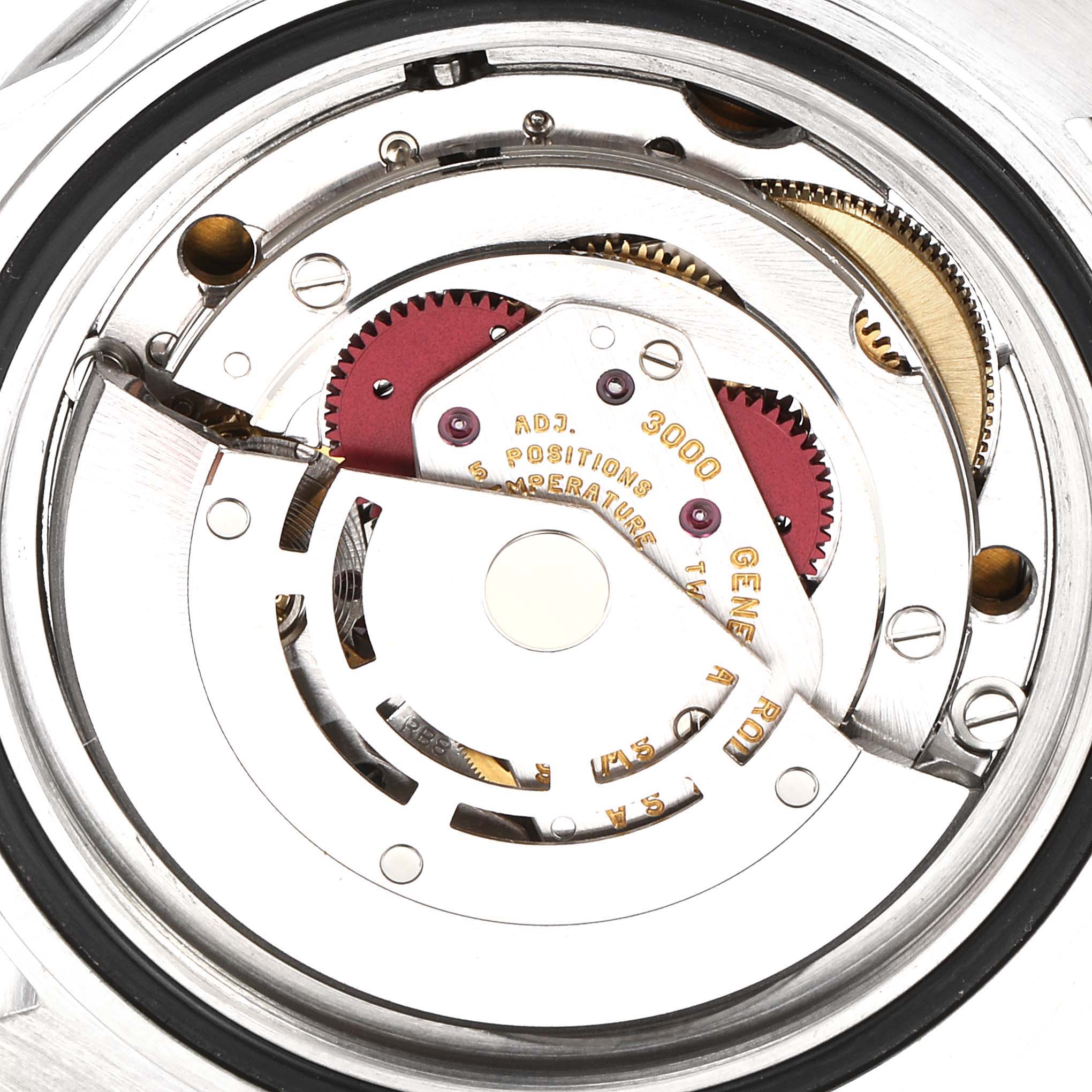 This image shows the internal mechanism of a Rolex Submariner 14060 Men's Stainless Steel Black Dial 14060 Men's Stainless Steel Black Dial watch, specifically the movement and rotor assembly.